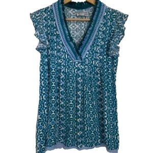 Goa Bohemians by Japan Blue Patterned Tunic - Frayed Fringe Trim - Size XS